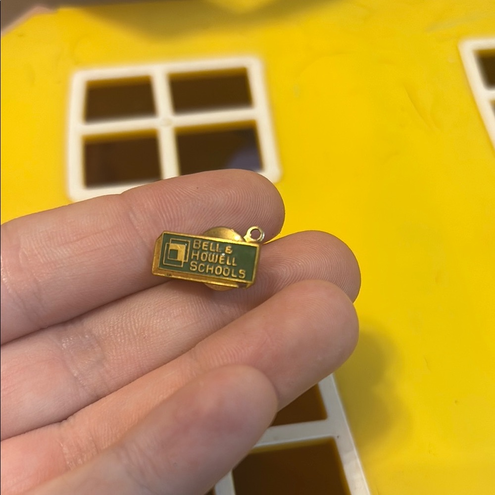 TINY vintage BELL & HOWELL SCHOOL enameled pin  1/2" wide